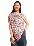 Ravaiyaa - Attitude is everything Sanganer Hand Block Printed Scarves Pure Cotton Scarf Square Hijab Dupatta 40 X 40 Inch (Pink Multi Floral)