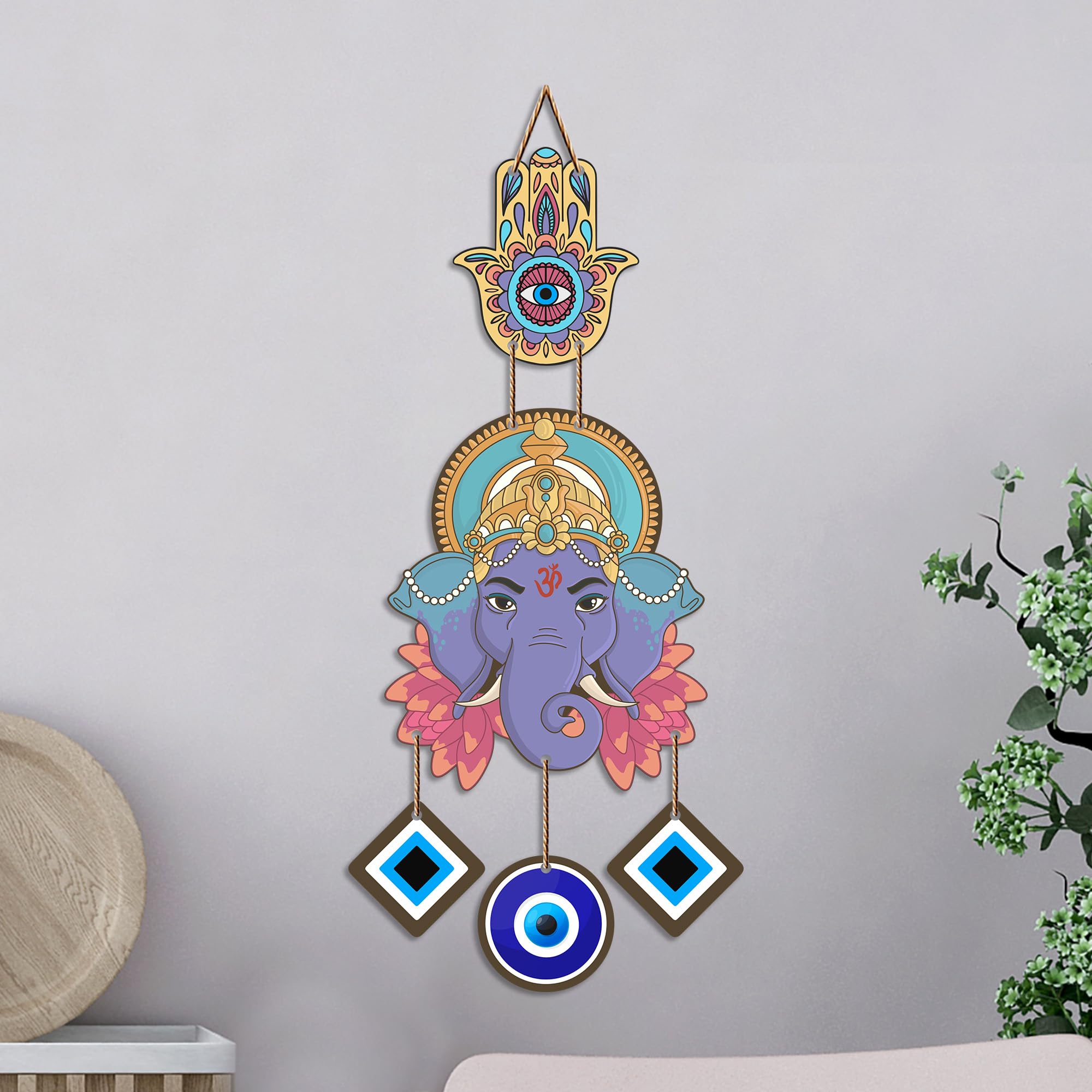 Artvibes Lambodar Ganesha Nazar Battu Wall Hanging for Home Decor | Evil Eye Protection for Entrance Door Bedroom Living Room Temple | Positive Energy Vastu MDF Decorative Gift Item (WH_8567N)