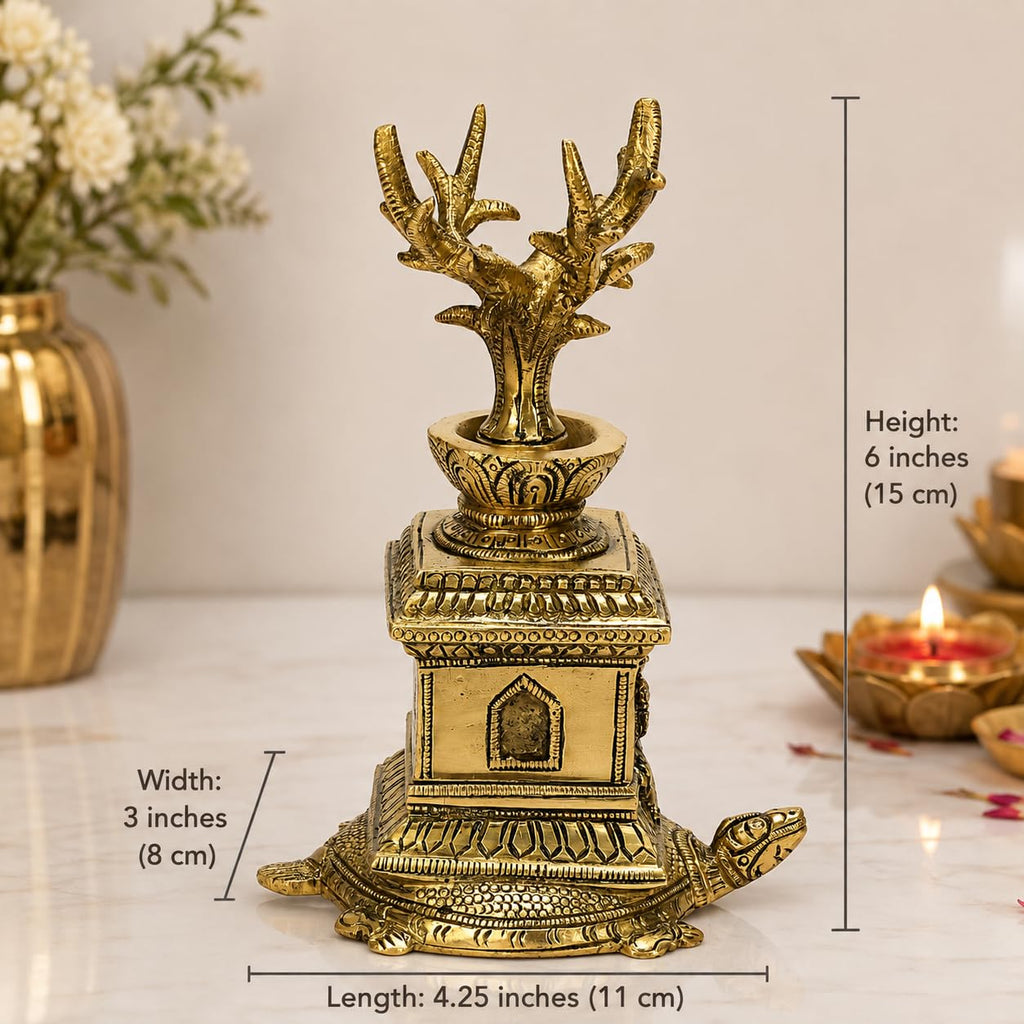 ARTVARKO™ Brass Tulsi (Thulasi) Saligram Plant on Tortoise for Home Décor Mandir Temple Gift Showpiece 6 Inch.