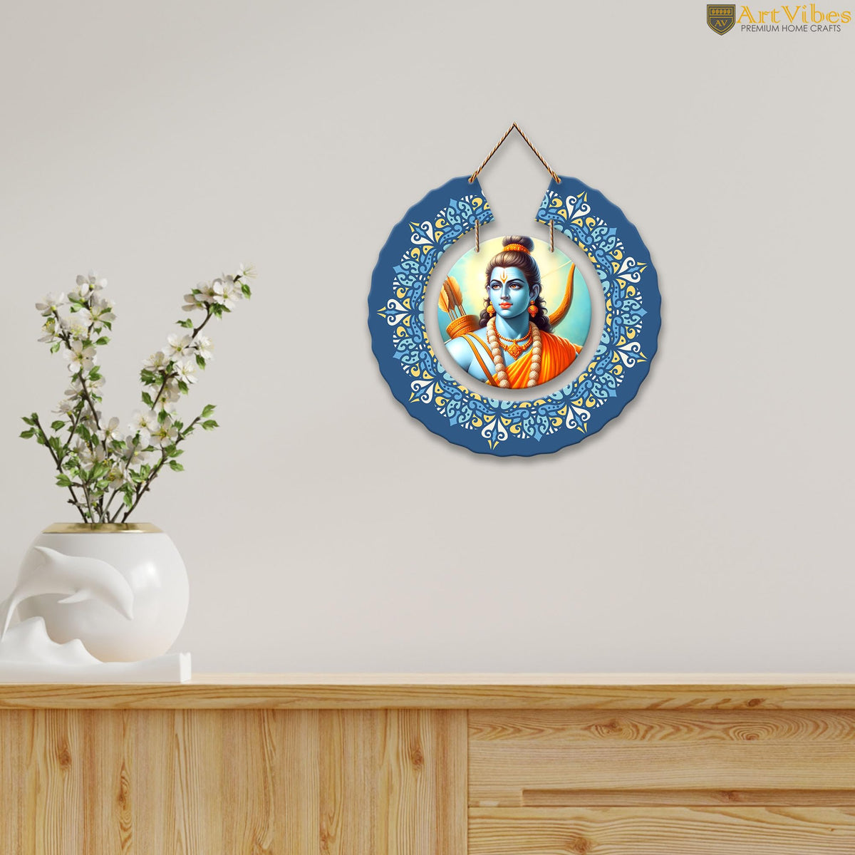 Artvibes Shri Ram Round Shape MDF Wooden Wall Art for Home Decoration | Spiritual Decor Items | Wall Art Paintings | Wall Poster | Wall Accents| Stylish Modern Artwork | Gift Items (WH_9810N)