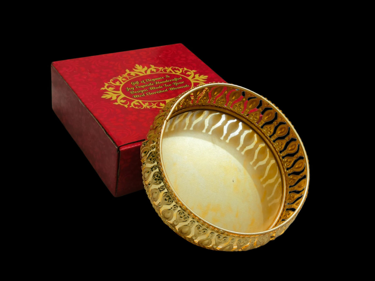 Crafts King Luxury Golden Tray 6 Inch | Handcrafted Decorative Plate | Ideal for Diwali, Pooja & Festive Gifting