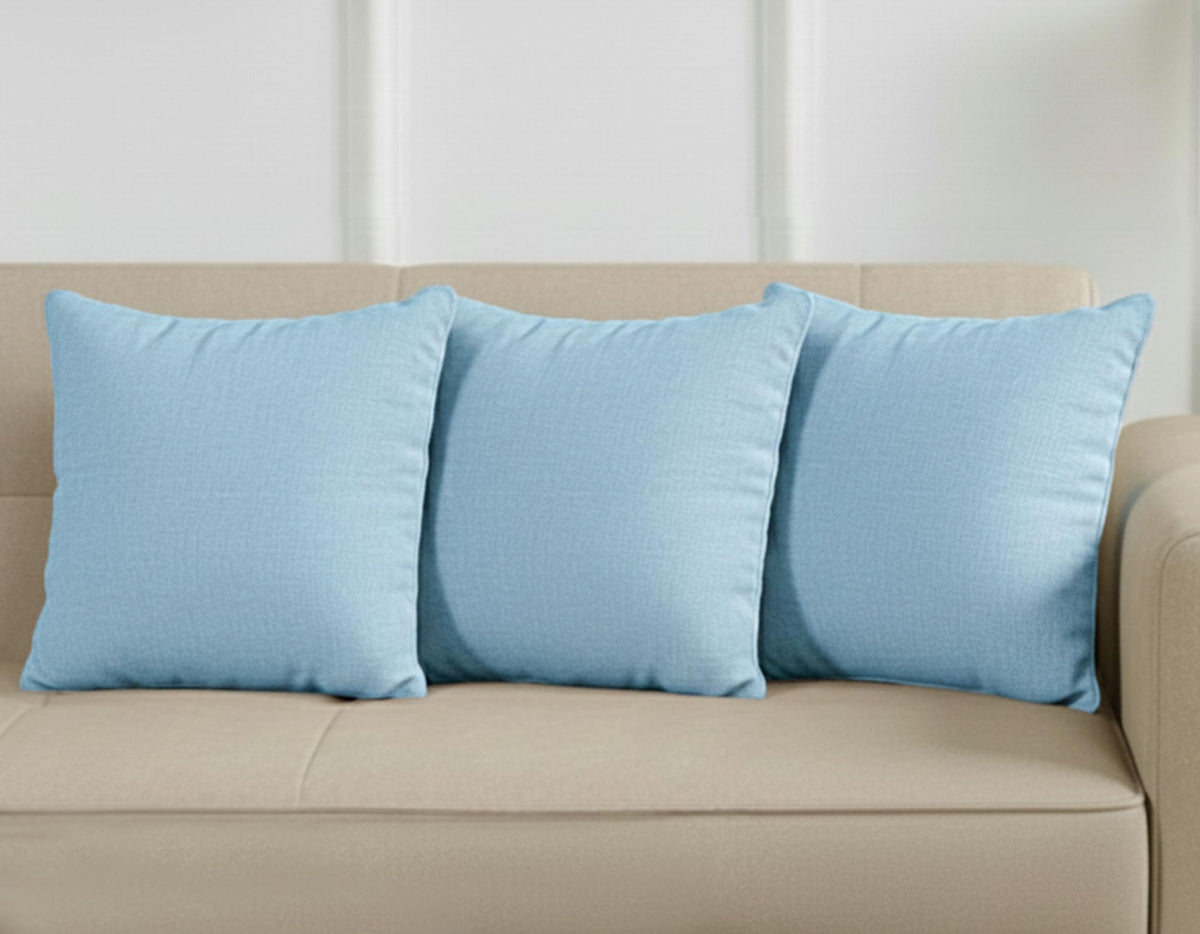 Yellow Weaves Cotton Canvas Decorative Cushion Covers, (24 X 24 Inches), Set of 3, Muted Blue