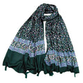 JAHAN TEXTILE kai Floral Printed Scarf for Women | Soft Lightweight Dupatta/Stole with Tassels | Elegant Ethnic & Casual Wear Wrap | Stylish Designer Shawl for All Seasons (Dark Green)
