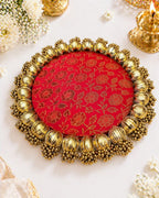 VRB Dec 1 Pcs Handmade Jhumki Platter with Gota Patii for Pooja Decor,Wedding Decoration,Festive Home Décor,Haldi Mehendi Setup,Wedding Gifting Item,Decorative Plates. (6 Inch (15 cm) Jhumki Platter)