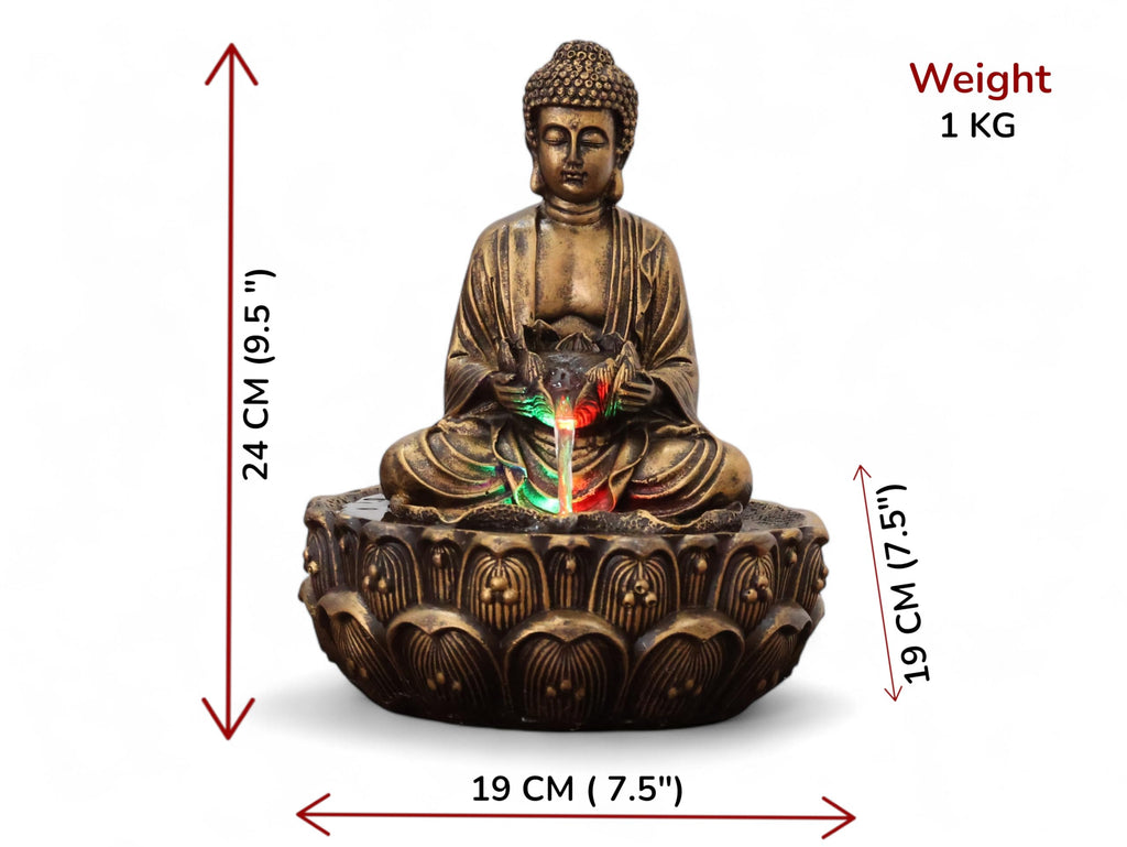 KridayKraft Meditating Buddha Water Fountain Idol Polyresin Lotus Water Fountain Showpiece for Home Garden Living Room Decor Decoration Gift Items,