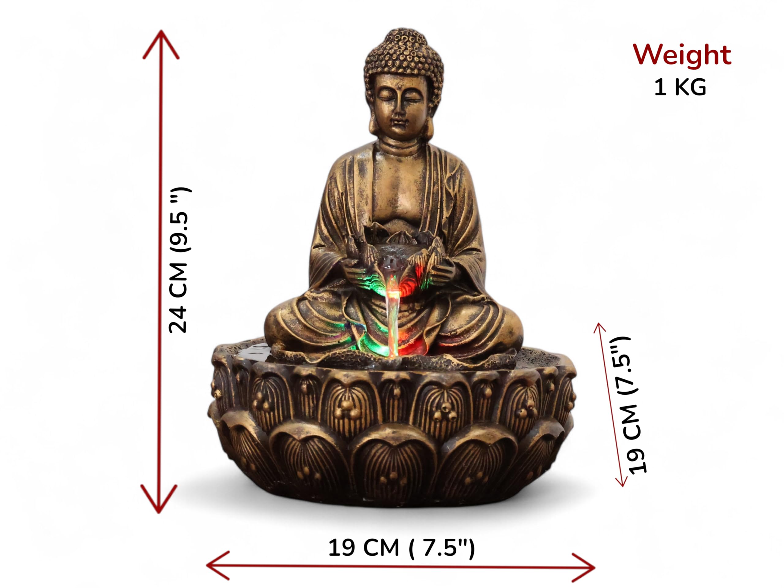 KridayKraft Meditating Buddha Water Fountain Idol Polyresin Lotus Water Fountain Showpiece for Home Garden Living Room Decor Decoration Gift Items,