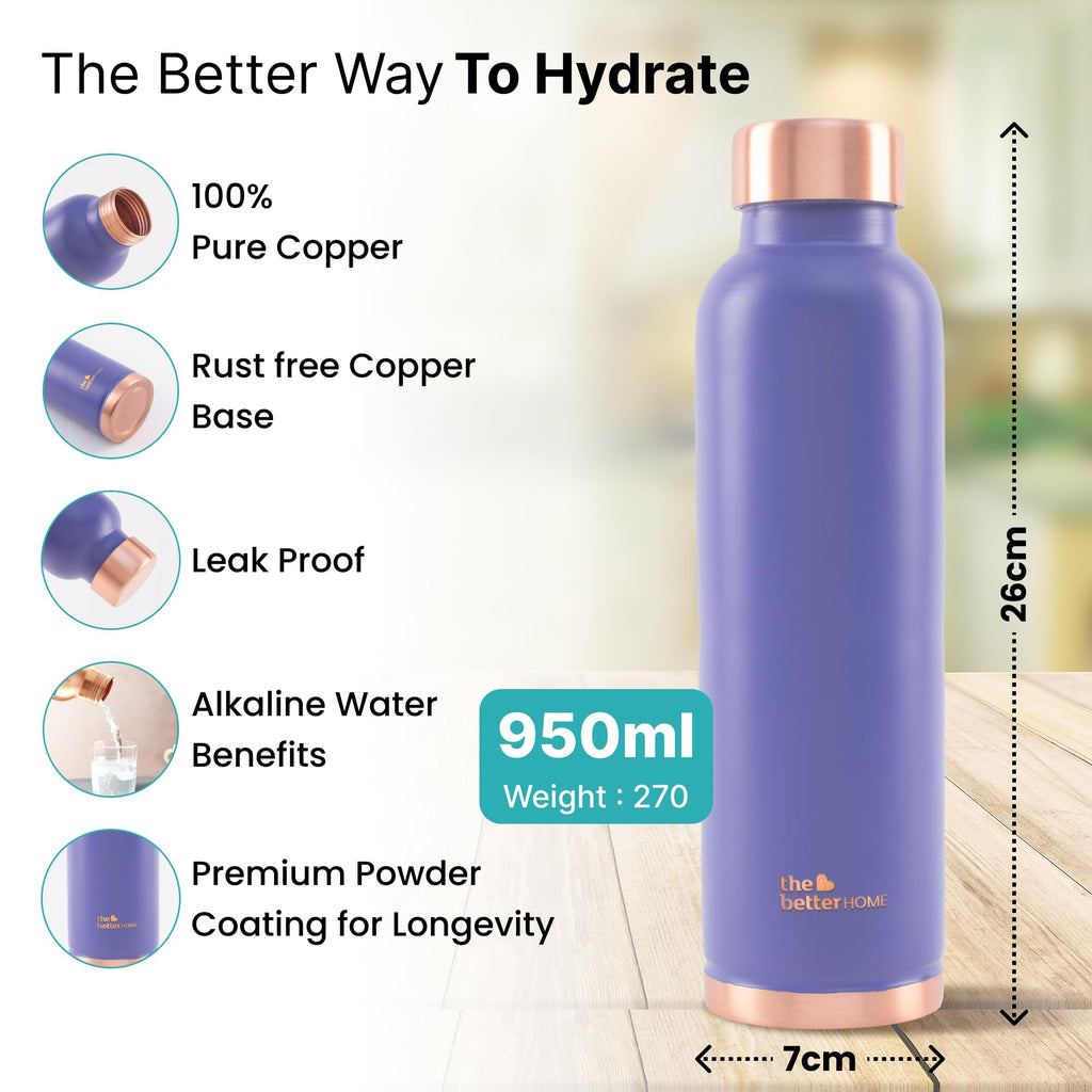 The Better Home Copper Water Bottle | Copper Water Bottle 950 ml| With Anti Oxidant Properities | Provides Health Benefits | Pure Tamba | Purple