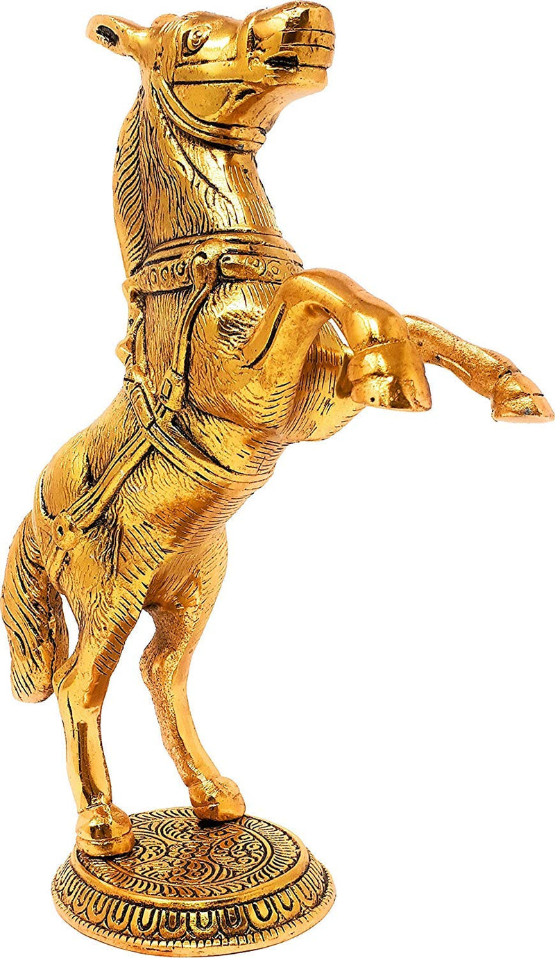 Prince Home Decor & Gifts White Metal Golden Oxidized Jumping Horse Statue