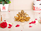 Kridaykraft Metal Ganesh Gold Polish Leaf for Home Decor and Gift Purpose(12 x12 x 8 cm)