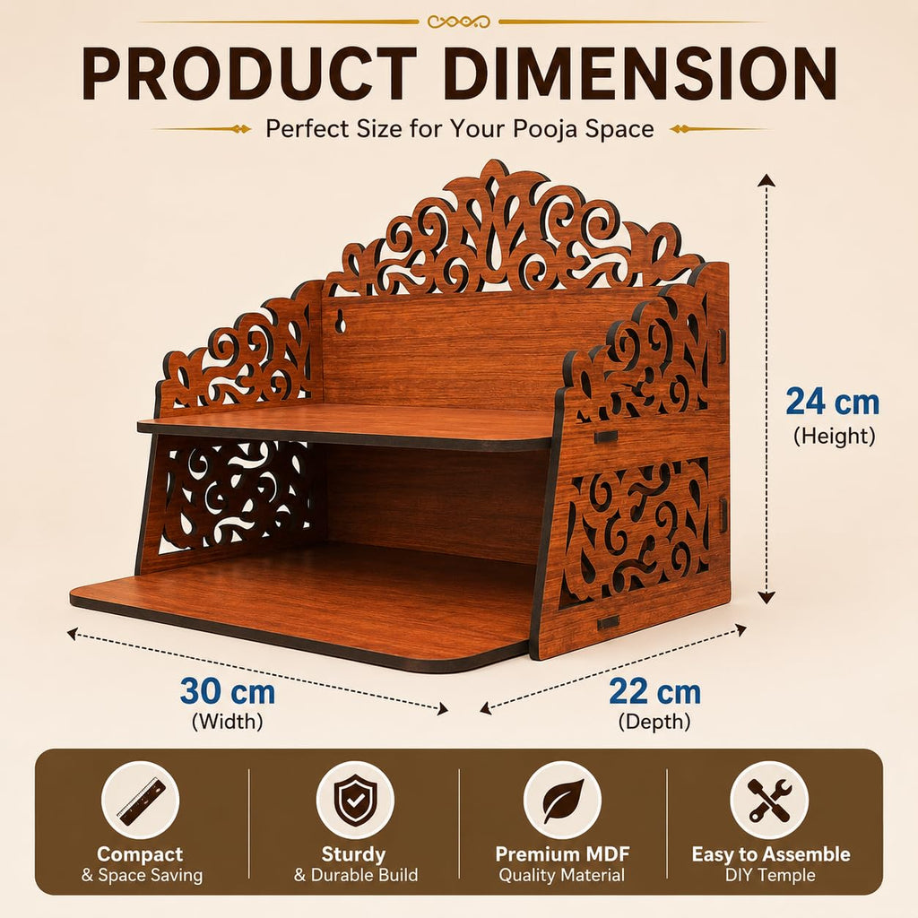 Fliptic Wooden Home Temple for Puja | Temple for Home and Office l Puja Mandir l Wooden Mandir l Compact Pooja Ghar Stand for Prayer Room, Living Room Decor