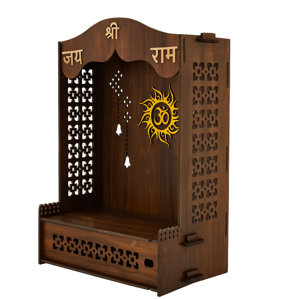 HOMEWEY DECOR Wooden Home Temple Handcrafted Support Heavy Idols Luxurious Finish Pooja Mandir for Home and Office Wall Mount for Room (Design12)