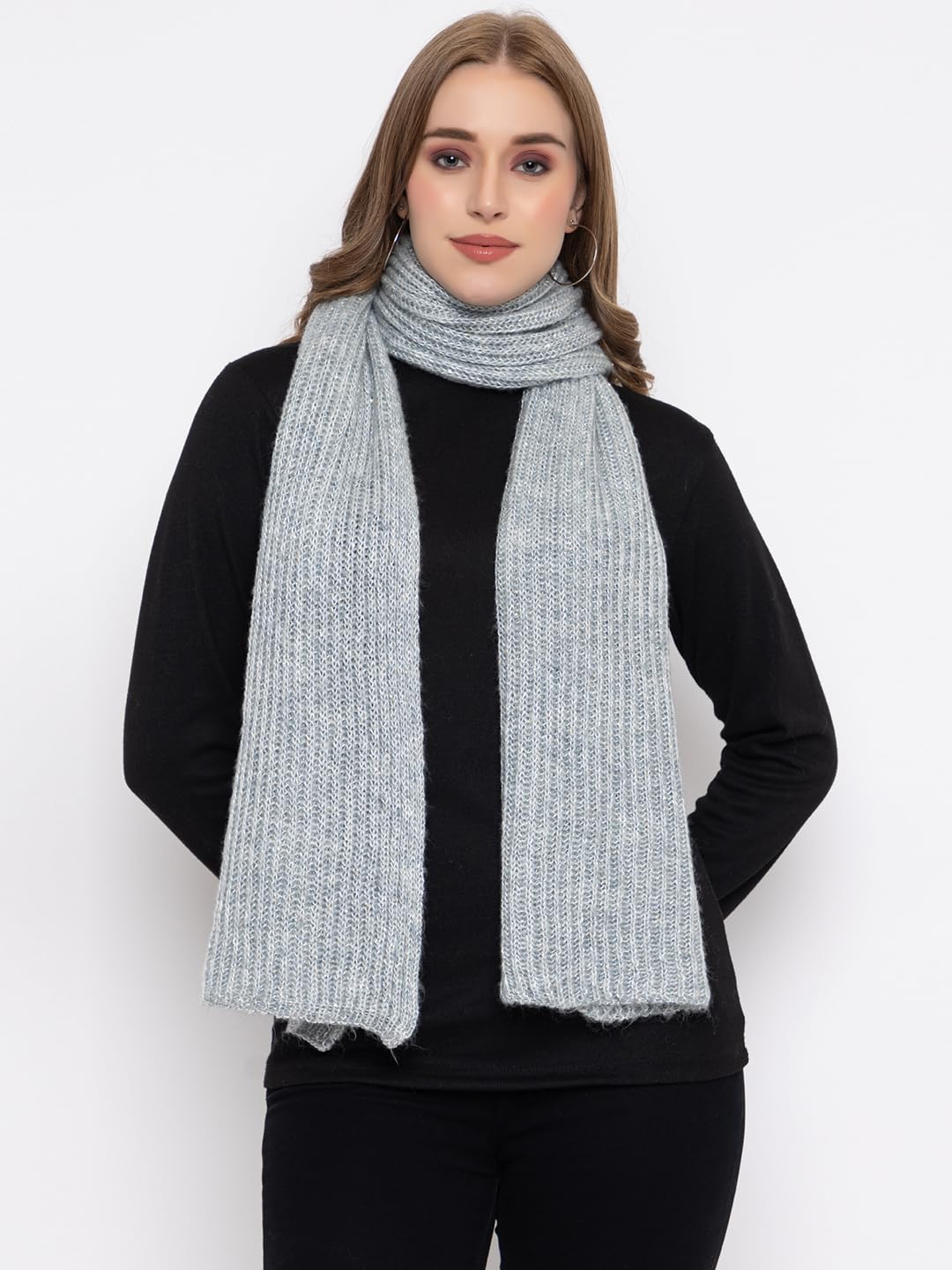 513 Women's Acrylic Woolen Solid Self Design Casual Warm Winter Wear Muffler Scarf Stole