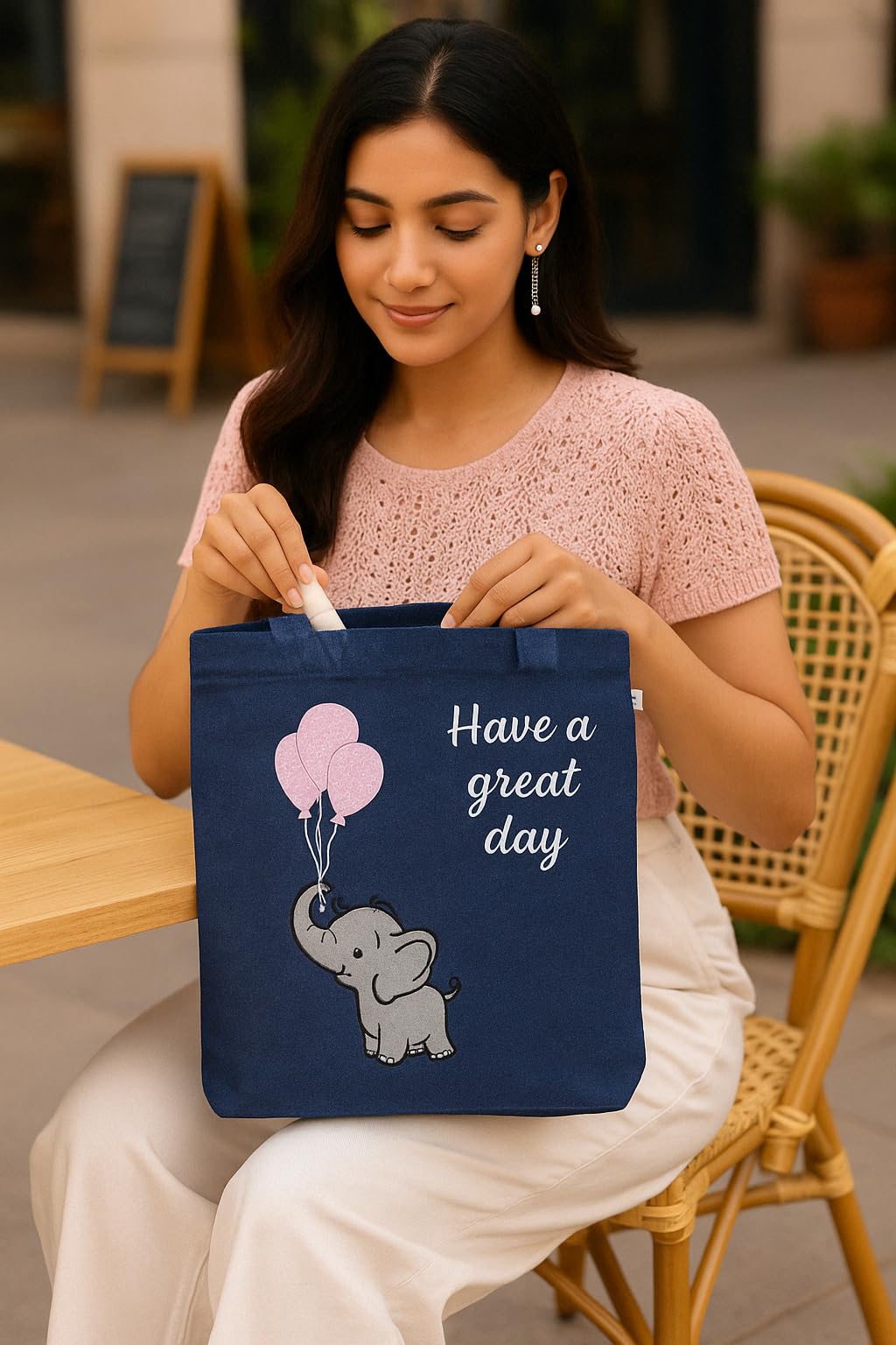 MASQ by Q-One Cute Genes Foldable Reusable Tote Bag for Women with Zip | College Bag for Girls | 100% Organic Canvas Tote for Shopping, Travel & Beach | Multi-Purpose Sturdy Bag with 15kg Capacity