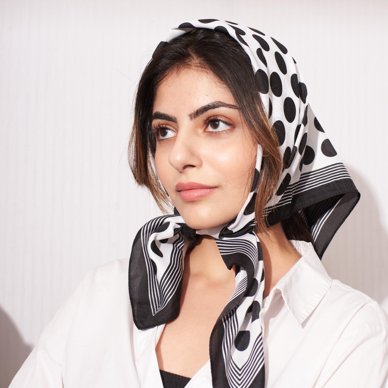 SALTY Classic Retro Black Polka Silk Scarf for Women | Head Scarf for Girls Soft, Lightweight | Stole for ladies | Hair Scarf | Latest Scarves for Girl | Spring, Summer, Fall Fashion Accessory