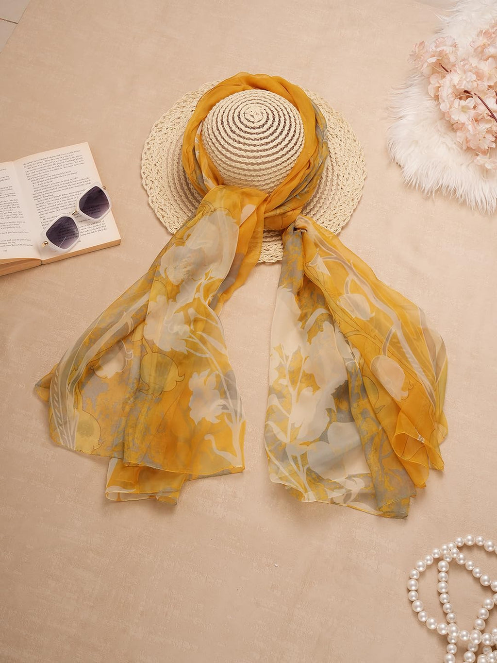 CrossKulture Scarf Stole for Women - 185 x 135 cm Chiffon Scarf with Floral Print | Lightweight Soft Stole for Girls | Satin Feel Neck Wrap | Women Accessory (Colour14)