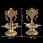 Artvarko Brass Shankha Chakra Villaku Shankh and Chakra Traditional Oil Lamp 6.5 Inch