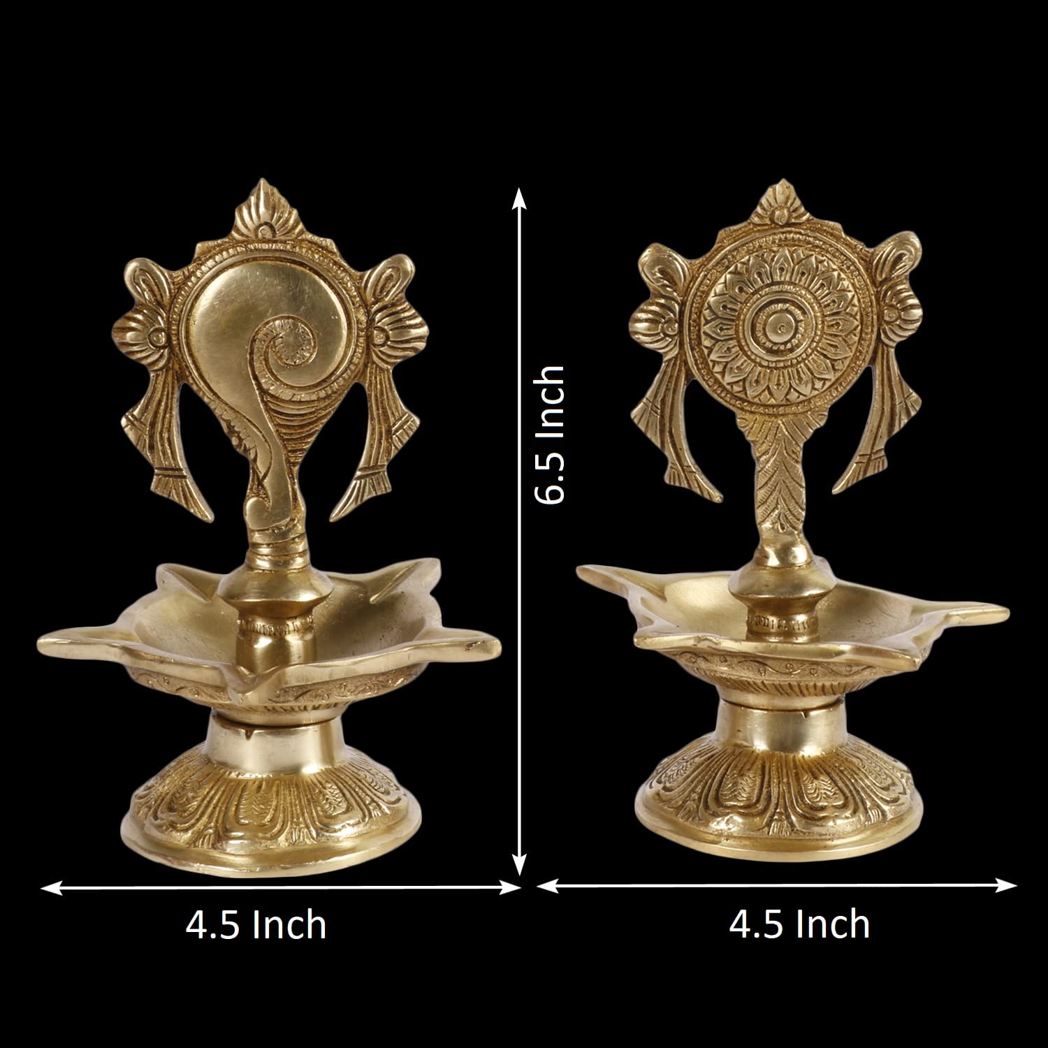 Artvarko Brass Shankha Chakra Villaku Shankh and Chakra Traditional Oil Lamp 6.5 Inch