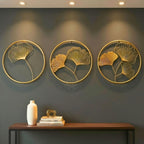DSH CRAFTING YOUR CURIOSITY Metal Round Shaped Beautiful Leaf Wall Decor Wall Arts Perfect For Living Room Hotel Restaurant Bedroom Drawing Room. (Set Of -3)