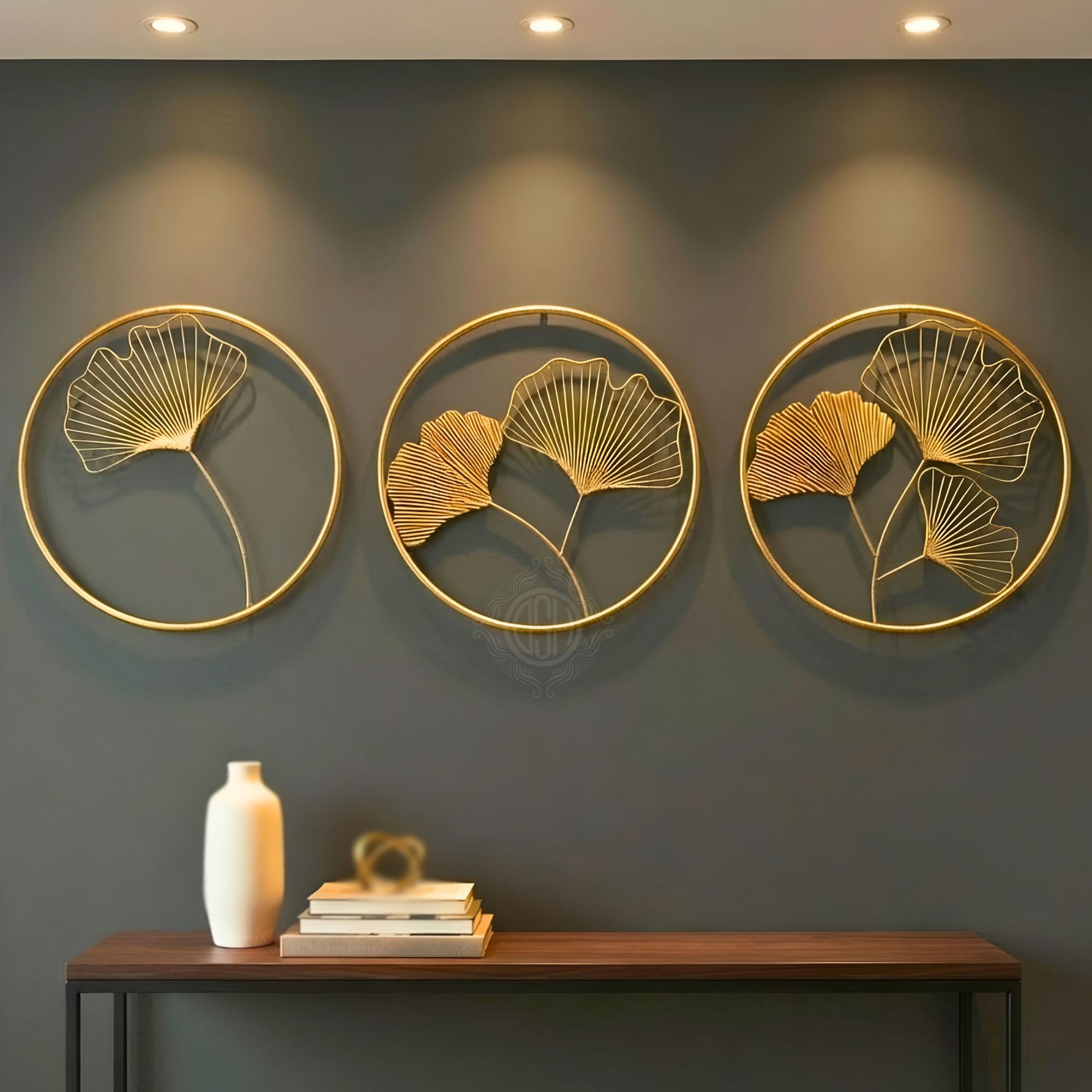 DSH CRAFTING YOUR CURIOSITY Metal Round Shaped Beautiful Leaf Wall Decor Wall Arts Perfect For Living Room Hotel Restaurant Bedroom Drawing Room. (Set Of -3)
