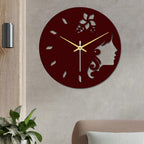 VIBECRAFTS Girl's Face in Wooden Wall Clock for Home Decor, Office, Living Room, Bedroom, Gift (WWCVC1Pcs_10006)