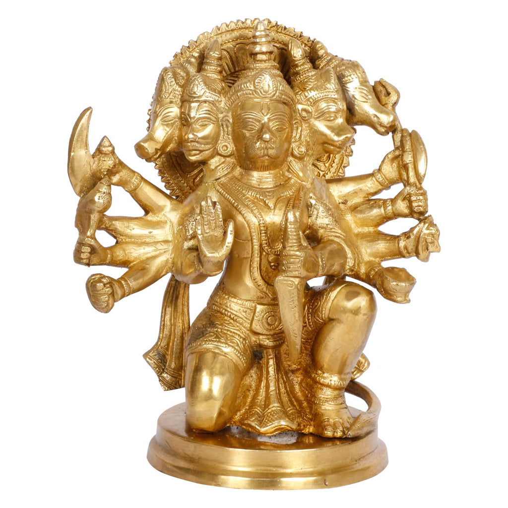 ARTVARKO Brass Bajrangbali Panchmukhi Murti Hanuman Ji Idol Statue Home Office Decor Gift Mandir Temple Size 9 Inches