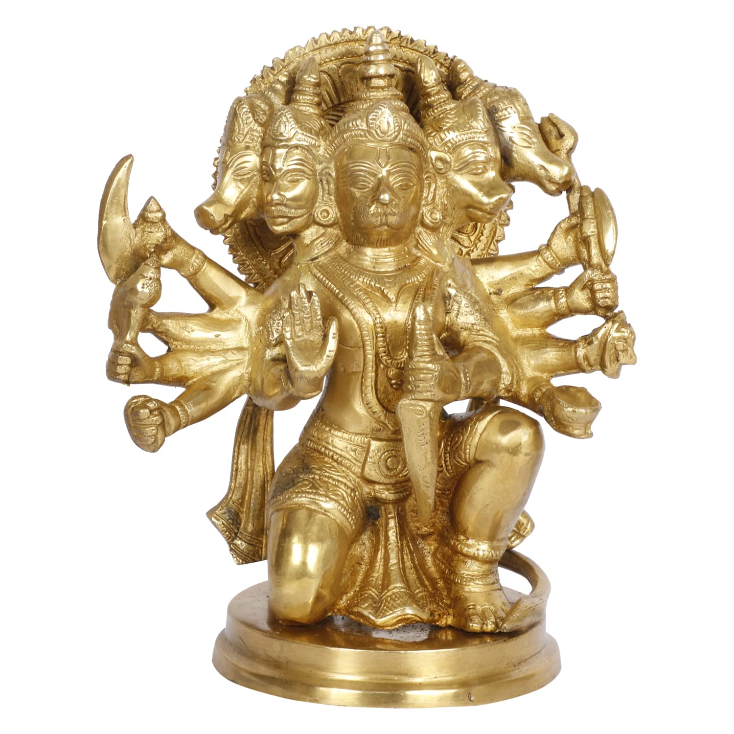 ARTVARKO Brass Bajrangbali Panchmukhi Murti Hanuman Ji Idol Statue Home Office Decor Gift Mandir Temple Size 9 Inches