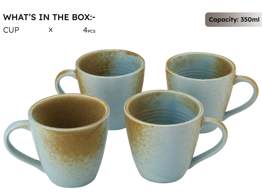 Bodhi House Handmade Ceramic Coffee Mug, Pack of 4, 350Ml, Turquoise Copper