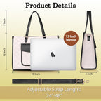 Womanix PU Laptop Tote Bags for Women with Front Pocket, Work Bag,15 inch tote for Women, Large Capacity Handbag for Office, School, Travel, Teacher Purse (Beige Black)