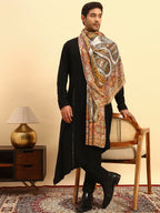 Pashmoda Men Royal Embers Fine Soft Bamboo Fibre Stole, Multicoloured Design, Evening Wrap, Luxury Pashmina Style Scarf, Wrap, Sustainable and Natural Fabric (Size 28x80, Mustard colour) MISST33