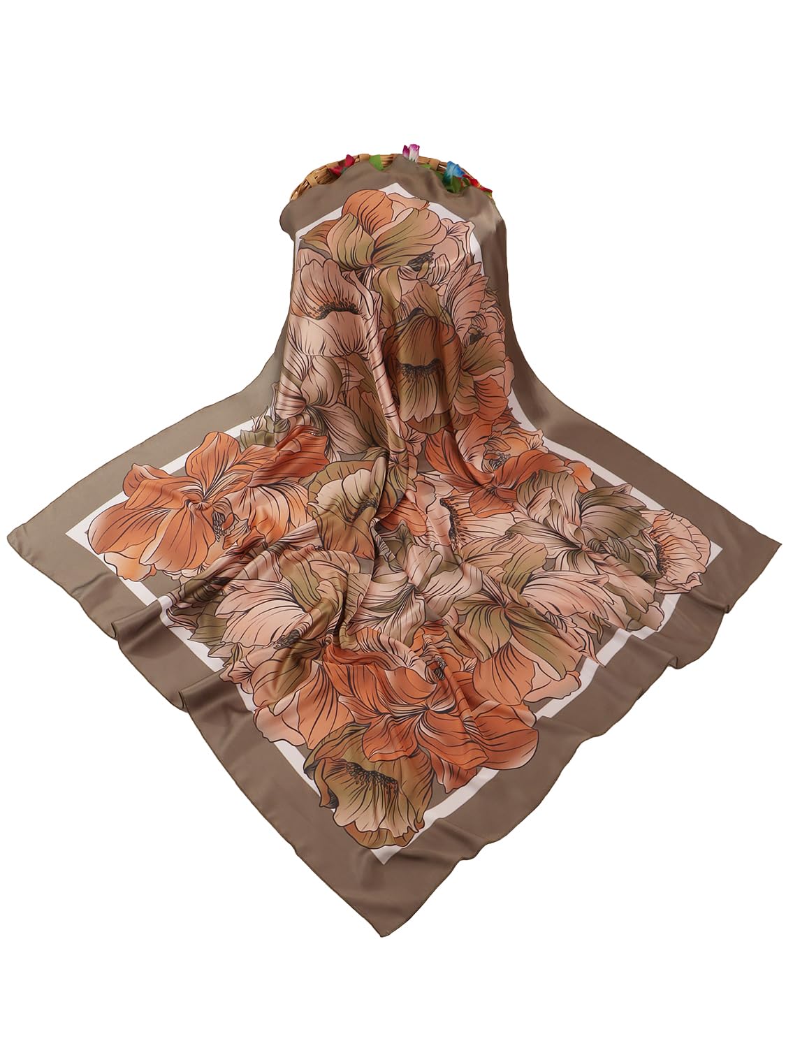 leeza store Women's Brown & Black Golden Polyester Satin Silk Square Digital Printed Scarf || Dupatta || Stole || Beach Wear || Fashion Accesorries || Bandana || Head Scarf || Hair Wrap