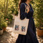 Suryatra Botanical Canvas Tote Bag for Women & Men | Premium Cotton Canvas Shoulder Bag with Dual Front Pockets | Tote Bag for Office, College, Shopping & Travel | Natural | 14 x 16 Inches