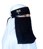 AL RIDHA Women's Babussalam Fabric Fashion Nosepiece One‑Layer Half Hijab Pendant Design Saudi Niqab for Muslim Women and Girls, Black (Silver Bow Pendant)