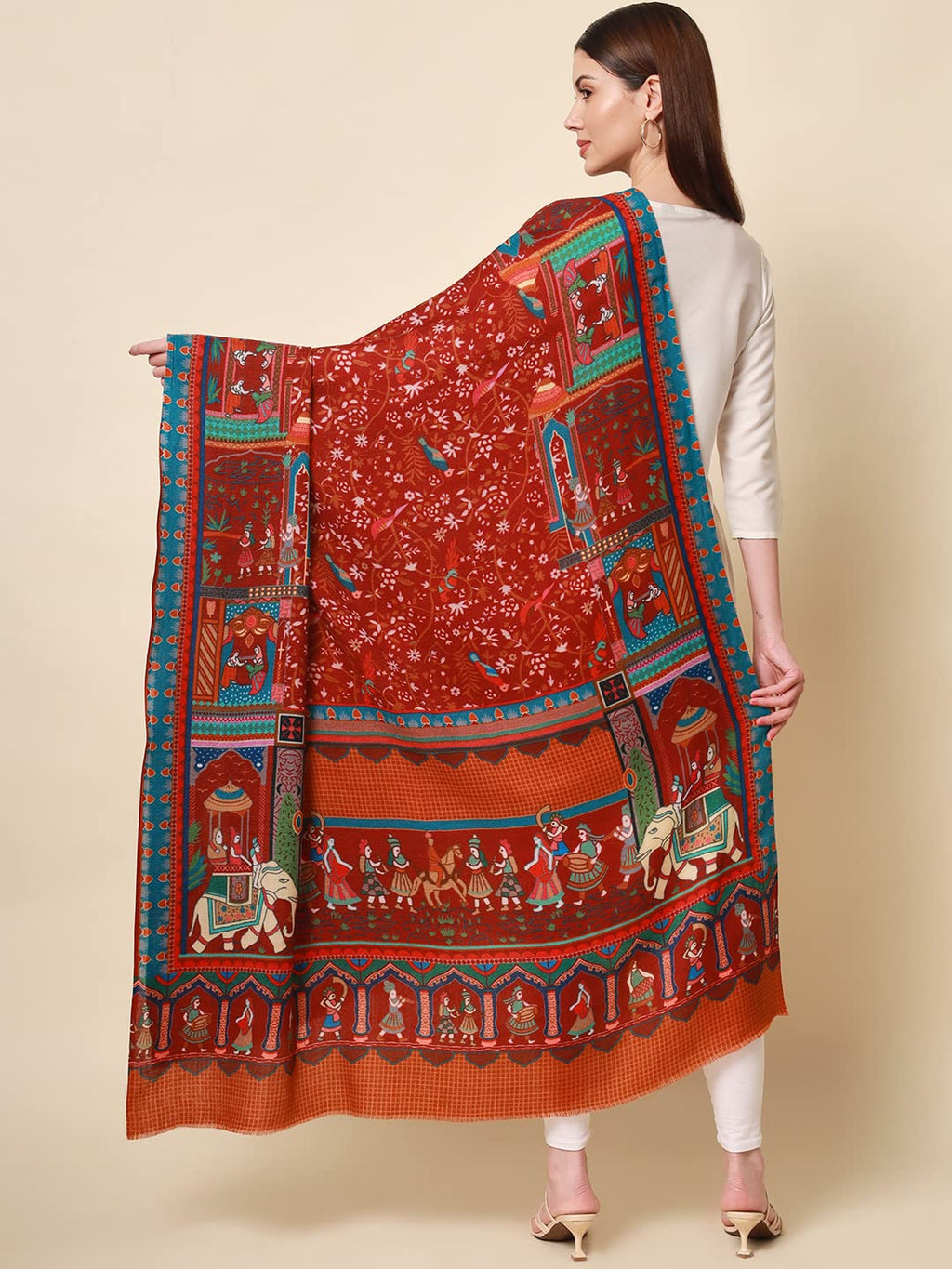 Pashmoda Women Shahnaz Pure Wool Printed Shawl (Size 101X203 CM)