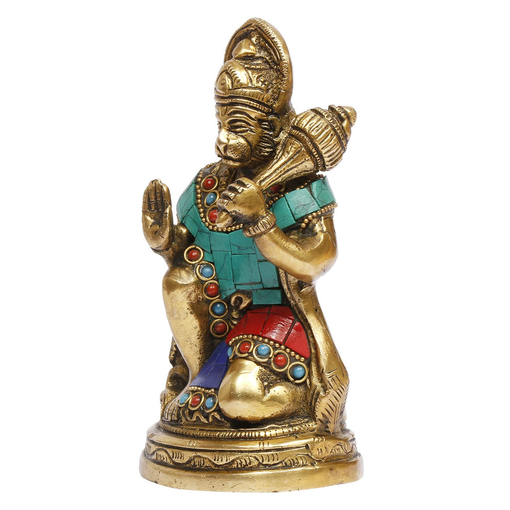 Artavrko Brass Lord Hanuman Blessed Bajrangbali Sculpture Murti Religious Idol for Puja Home Decor Gift 6 Inch