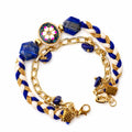 Shubhanjali Royal Fortune Rakhi for Bhabhi | Crystal Beads & Blue Floral Charm | Handmade Designer Lumba Rakhi for Sister | Raksha Bandhan Gift Set with Roli Chawal, Greeting Card & Potli