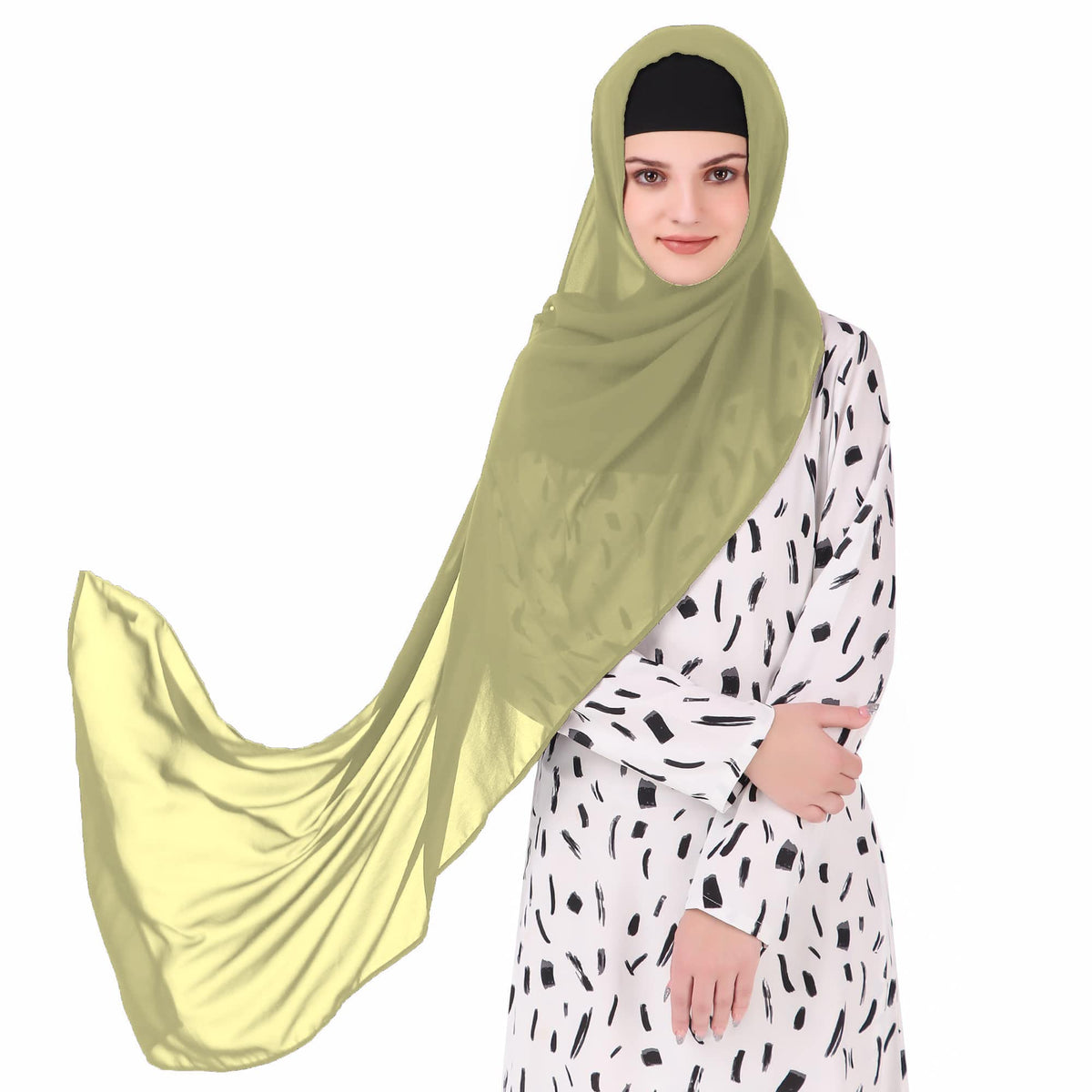 MyBatua Long Hijab in Breathable Soft Georgette large Head Wrap, Wholesale Price, 1pc Scarf HJ-020 (50x180 cm, Pale Olive)