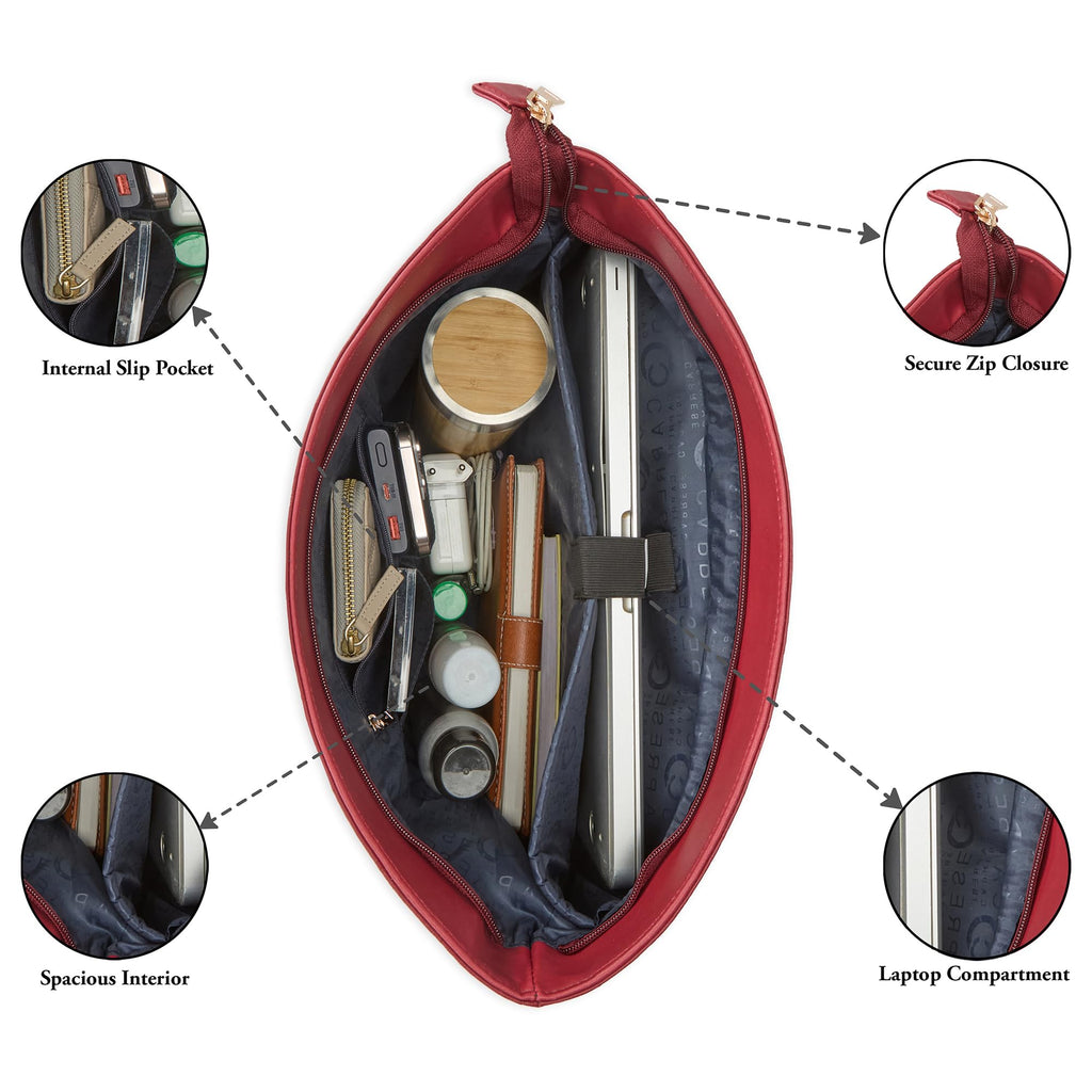 Caprese Claudiaa Large Quilted Faux Leather 16 Inch Laptop Tote Bag for Women | Stylish Handbag with Multi-Compartments & Secure Zipper Closure | Perfect for Office & Travel (Cherry Red)
