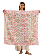 Ravaiyaa - Attitude is everything Sanganer Hand Block Printed Scarves Pure Cotton Scarf Square Hijab Dupatta 40 X 40 Inch (Green Pink Floral)
