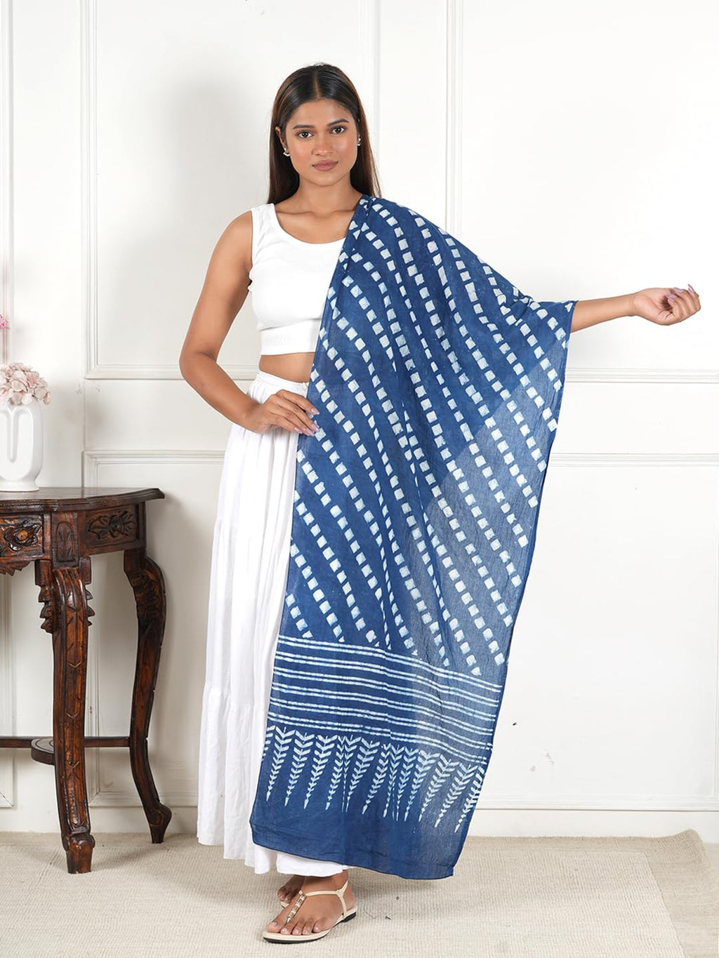 Gutthi Women's Cotton Stoles | Scarf Lightweight & Comfortable for All Seasons, Size (100X180 CM) (Blue)