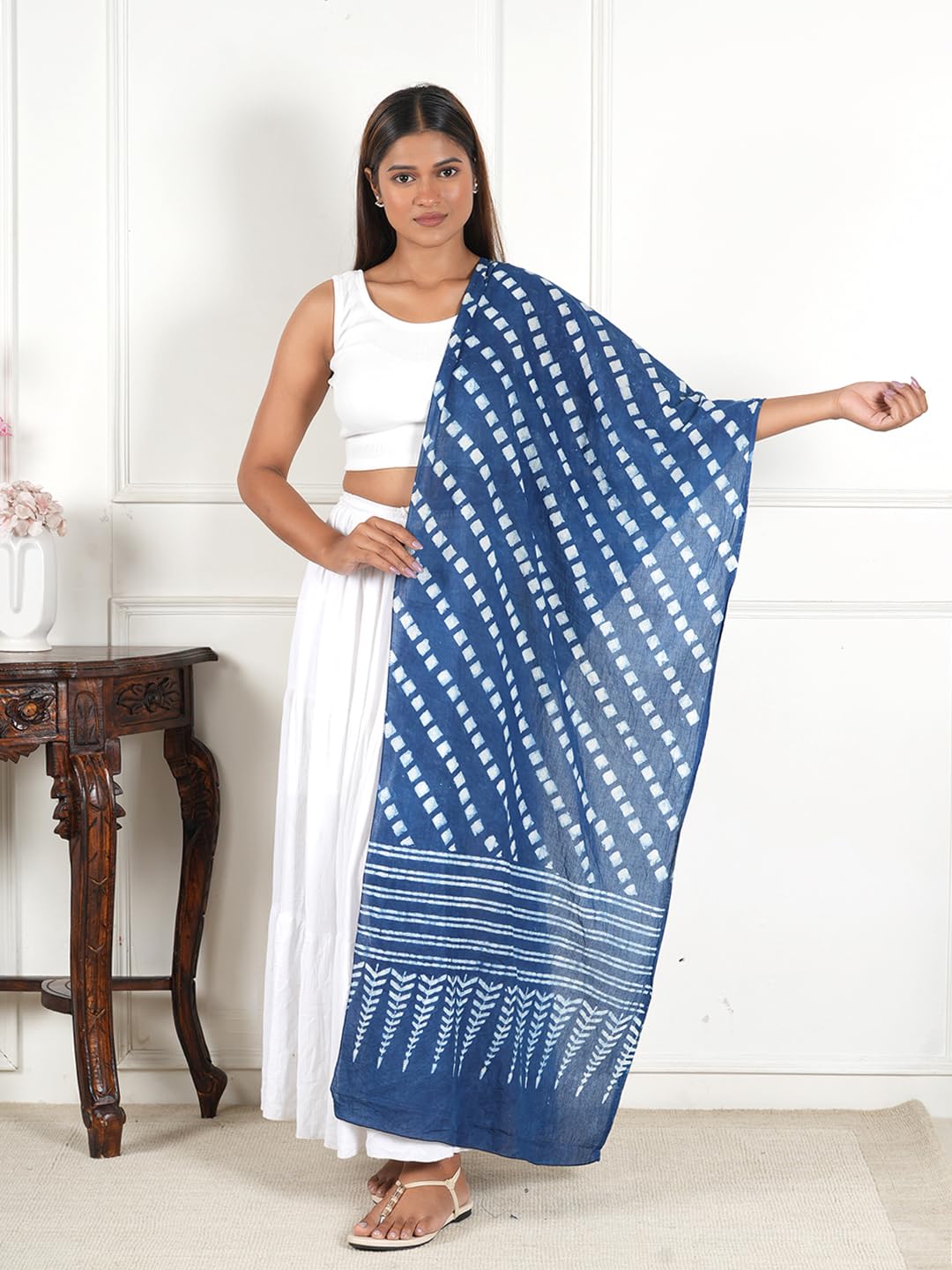 Gutthi Women's Cotton Stoles | Scarf Lightweight & Comfortable for All Seasons, Size (100X180 CM) (Blue)