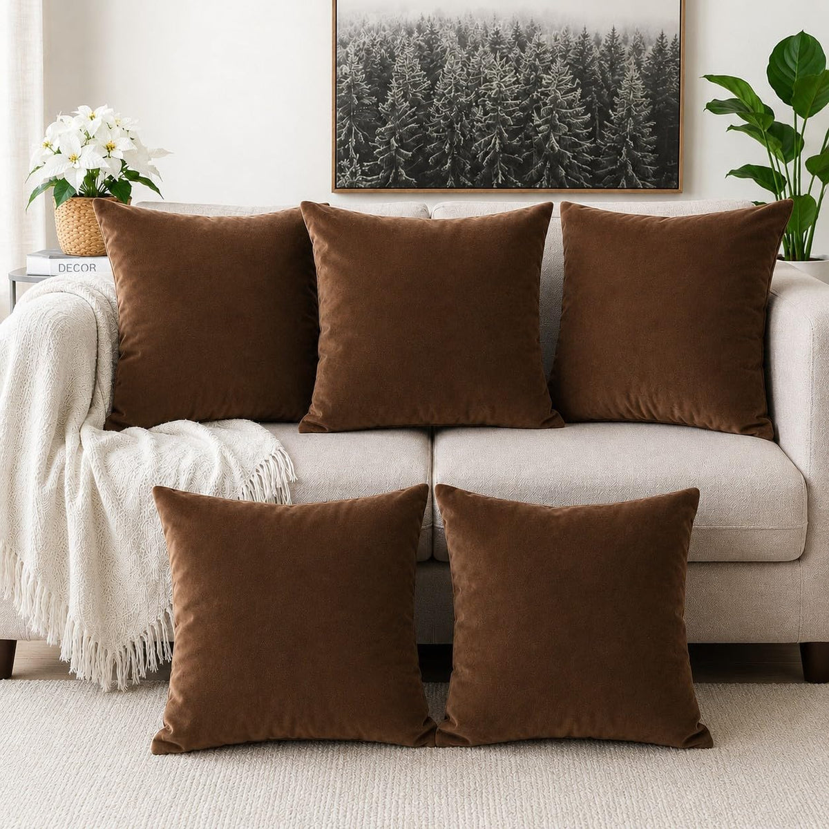 Khooti Velvet Cushion Cover, 24x24 (Brown) (Pack of 5)