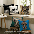 STITCHNEST Set of 5 Funky Beats & Buddies Collection Printed Jute Cushion Covers 12x12 Inches | Decorative Throw Pillow Covers for Sofa, Living Room, Bedroom | Perfect for Home Decor