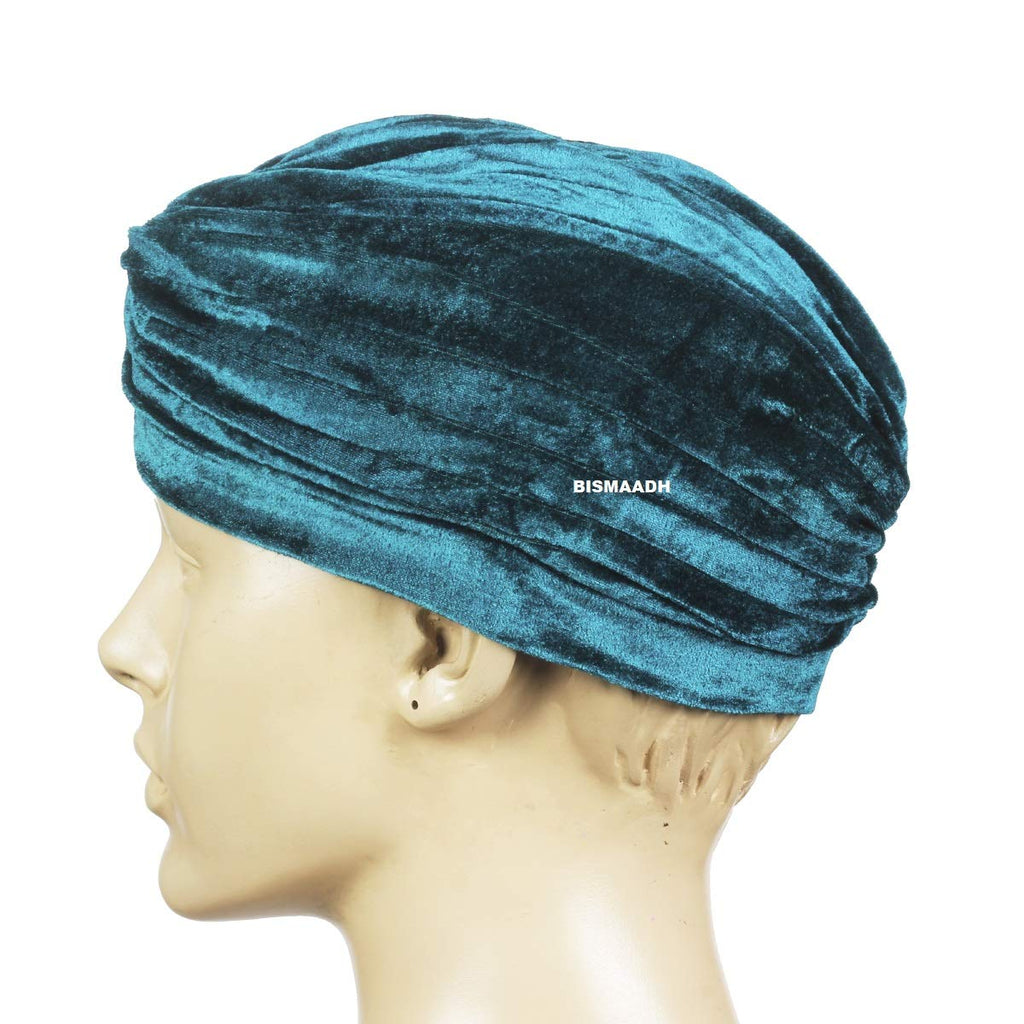BISMAADH Velvet Soft Pleated Pre Tied Knot Readymade Turban/Pagri Head Wraps for Men & Women