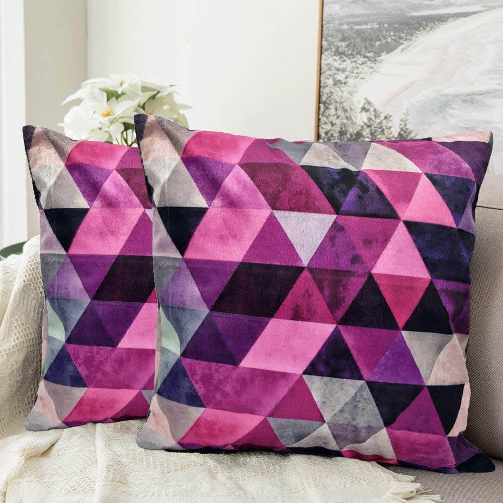 Khooti Velvet Cushion Cover, 26x26 (Triangular Pink)(Pack of 5)