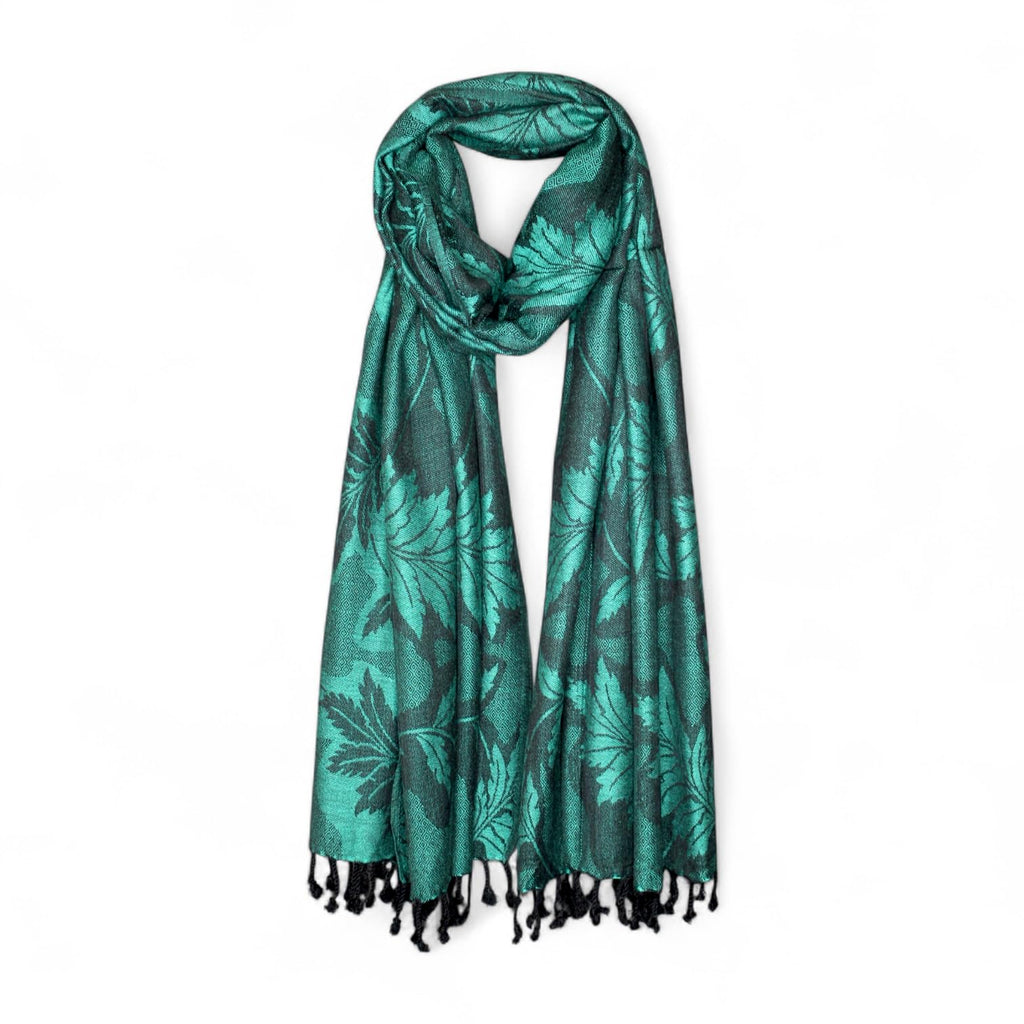 STOLE STUDIO Embellished Leaf Luxurious Viscose Stole Scarf (Black/Rama)