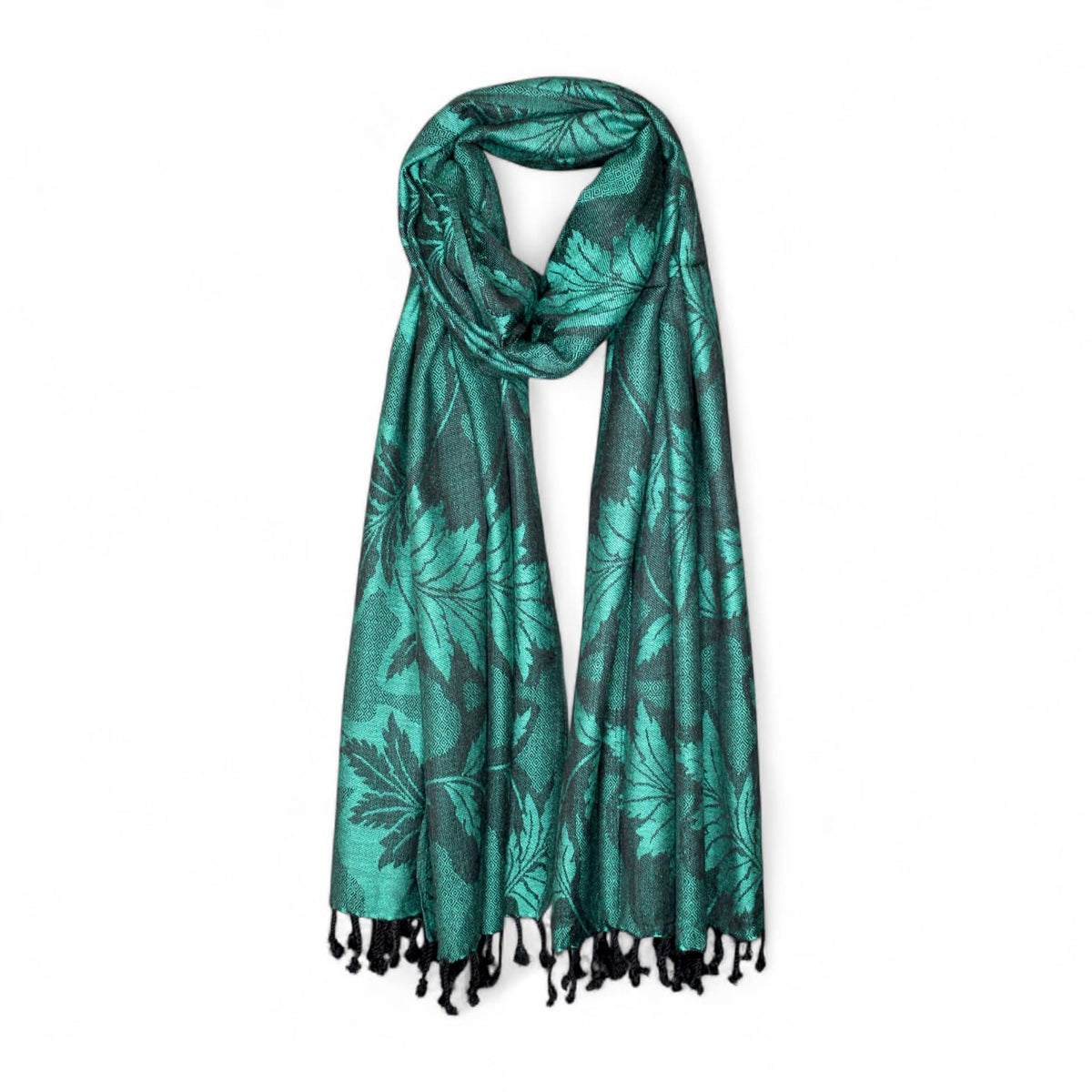STOLE STUDIO Embellished Leaf Luxurious Viscose Stole Scarf (Black/Rama)