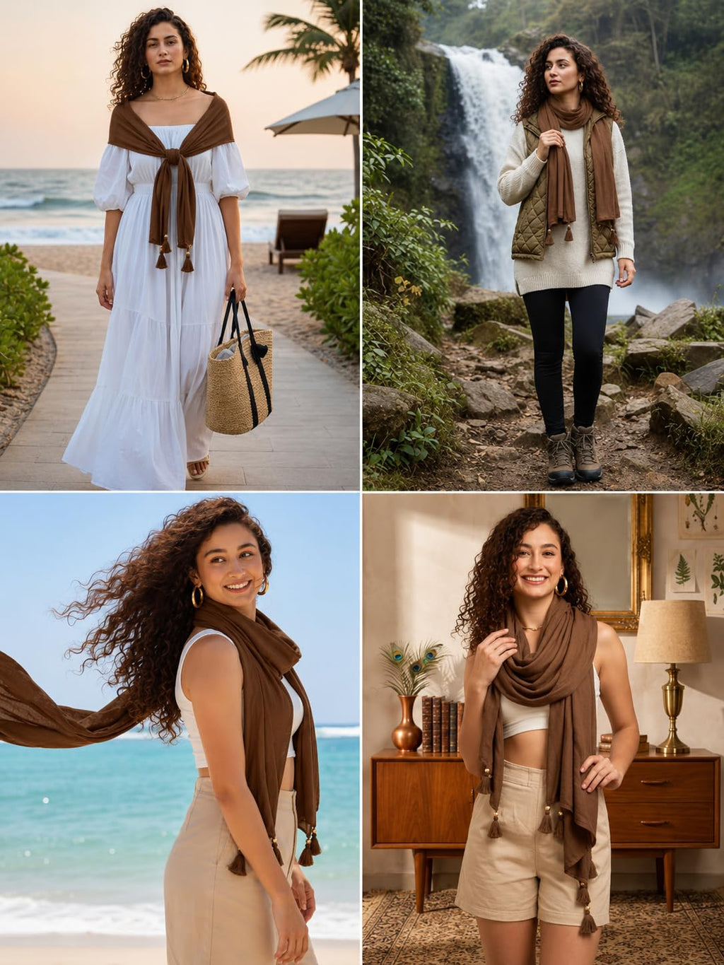 KEVALKUMAR Cotton Scarf|Scarf for Women|Cotton Stole|Soft Beach Wrap|Tassel Design|Easily fits 180 * 50cm | Full Face Cover, Head, Hair Face Protection, Sun Protection, Export quality (Cofee Scarf)