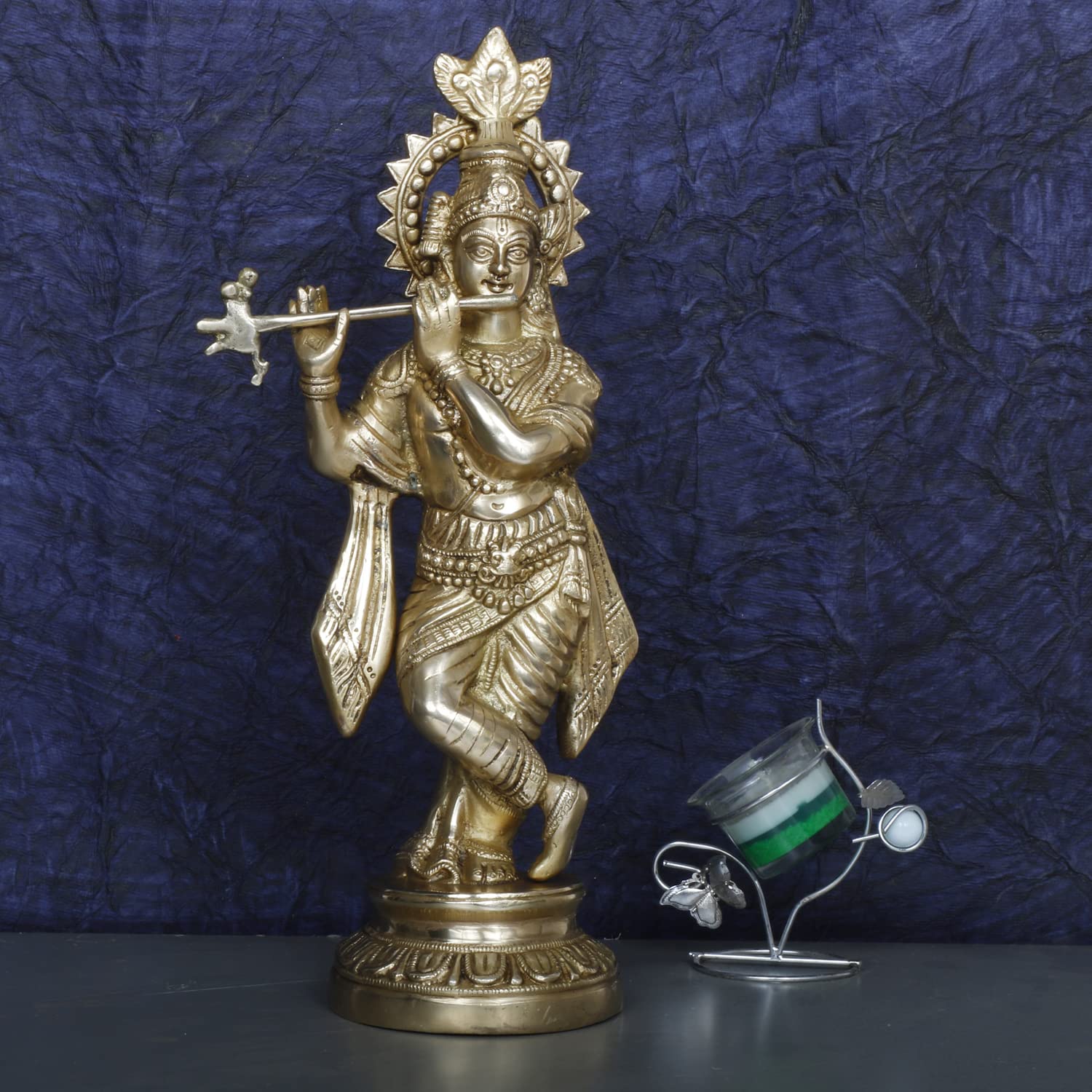 ARTVARKO™ Lord Murli Manohar Krishna Krishan Brass Statue Murti Gift Home Décor Puja Temple Big Size- Height 15 Inches