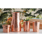 INDIAN ART VILLA Pure Copper Drinkware Gift Set – Hammered Design, Bedroom Bottle (900 ML) & 2 Glasses (275 ML) Set, Tableware, Perfect for Daily Use, Home, Office and Special Occasion Gifting