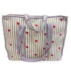 Bazaar Bhoot Edition Premium Cotton Quilted Shopping Tote Bag - Multipurpose Long Lasting Foldable Reusable Bag with zipper for Shopping, Travel & Daily Use - Made in India (Heart Beige)
